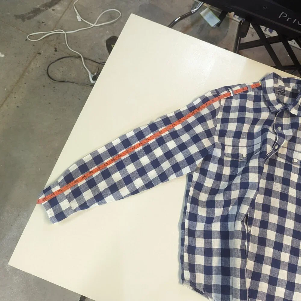 J. Crew Size Large 100% Linen Navy/White Checkered Button Down